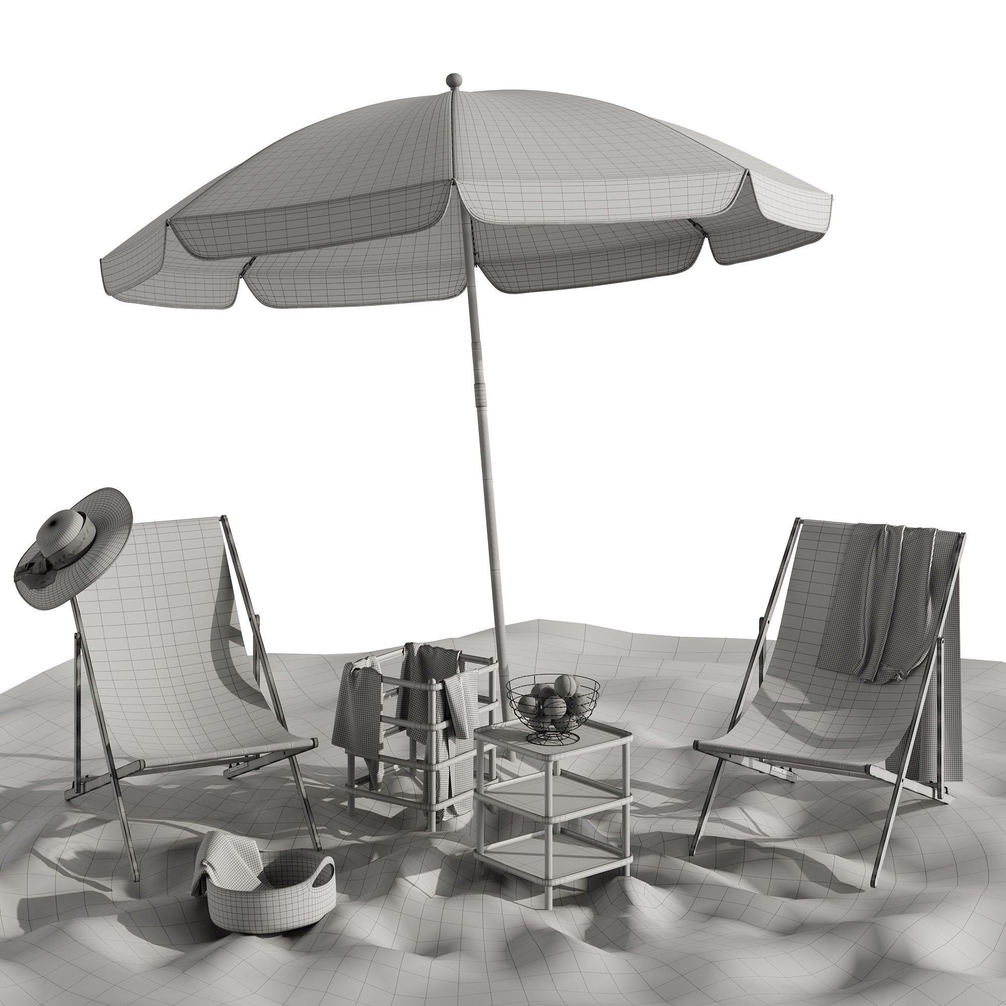 Beach lounge outdoor set 11 3D model_7