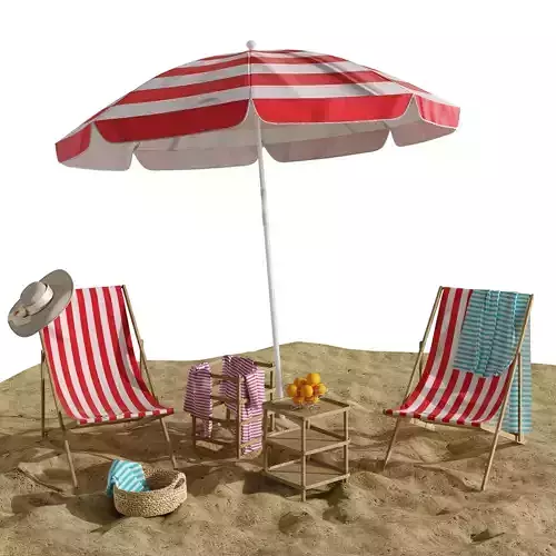 Beach lounge outdoor set 11 3D model