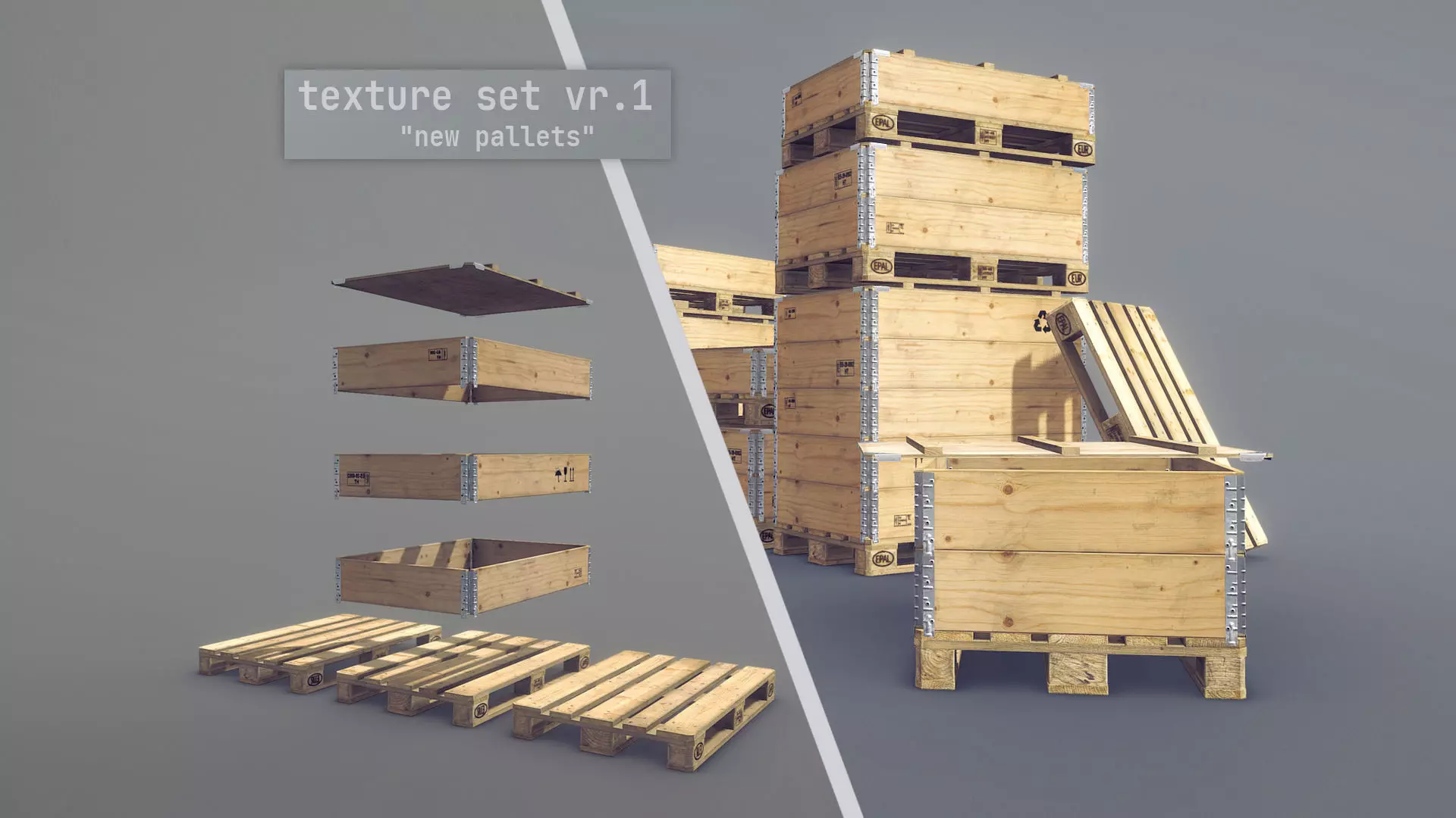 Cargo Wood Pallets Collars Cover EUR EPAL vr-1 Low-poly 3D model_0