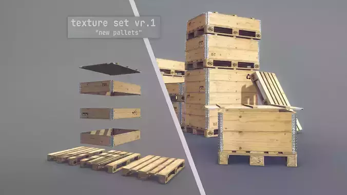 Cargo Wood Pallets Collars Cover EUR EPAL vr-1 Low-poly 3D model