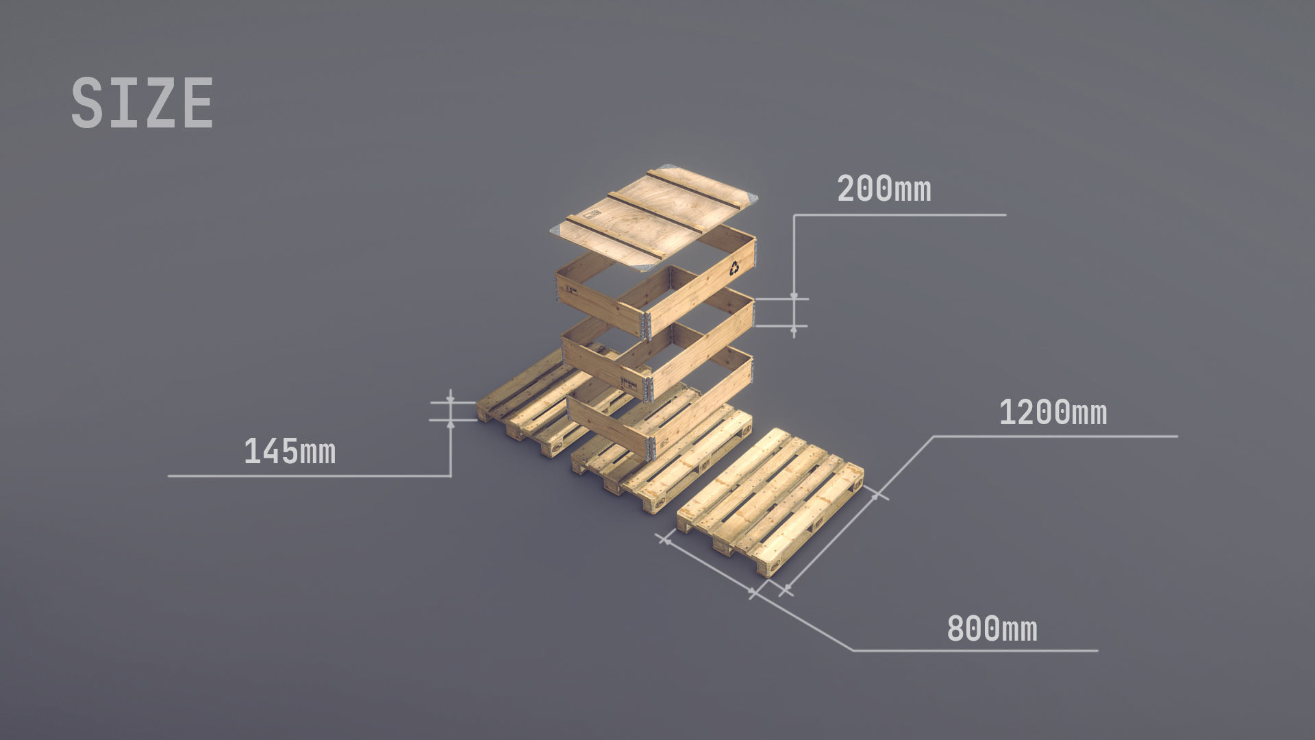 Cargo Wood Pallets Collars Cover EUR EPAL vr-1 Low-poly 3D model_7