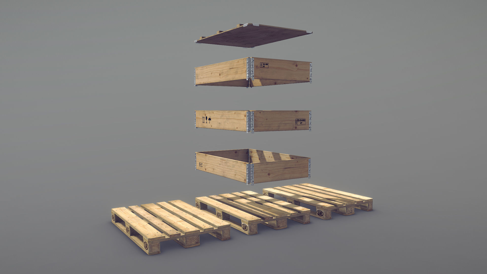 Cargo Wood Pallets Collars Cover EUR EPAL vr-1 Low-poly 3D model_2