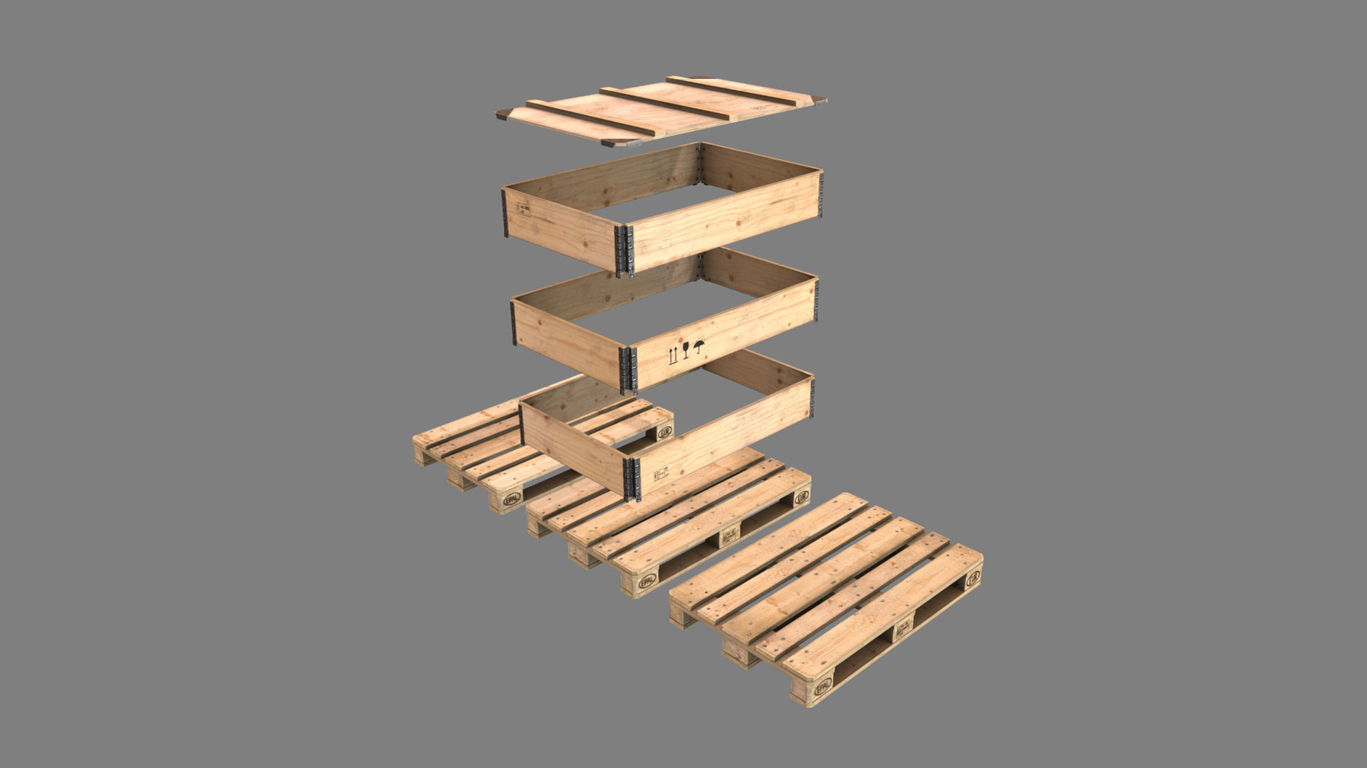 Cargo Wood Pallets Collars Cover EUR EPAL vr-1 Low-poly 3D model_15