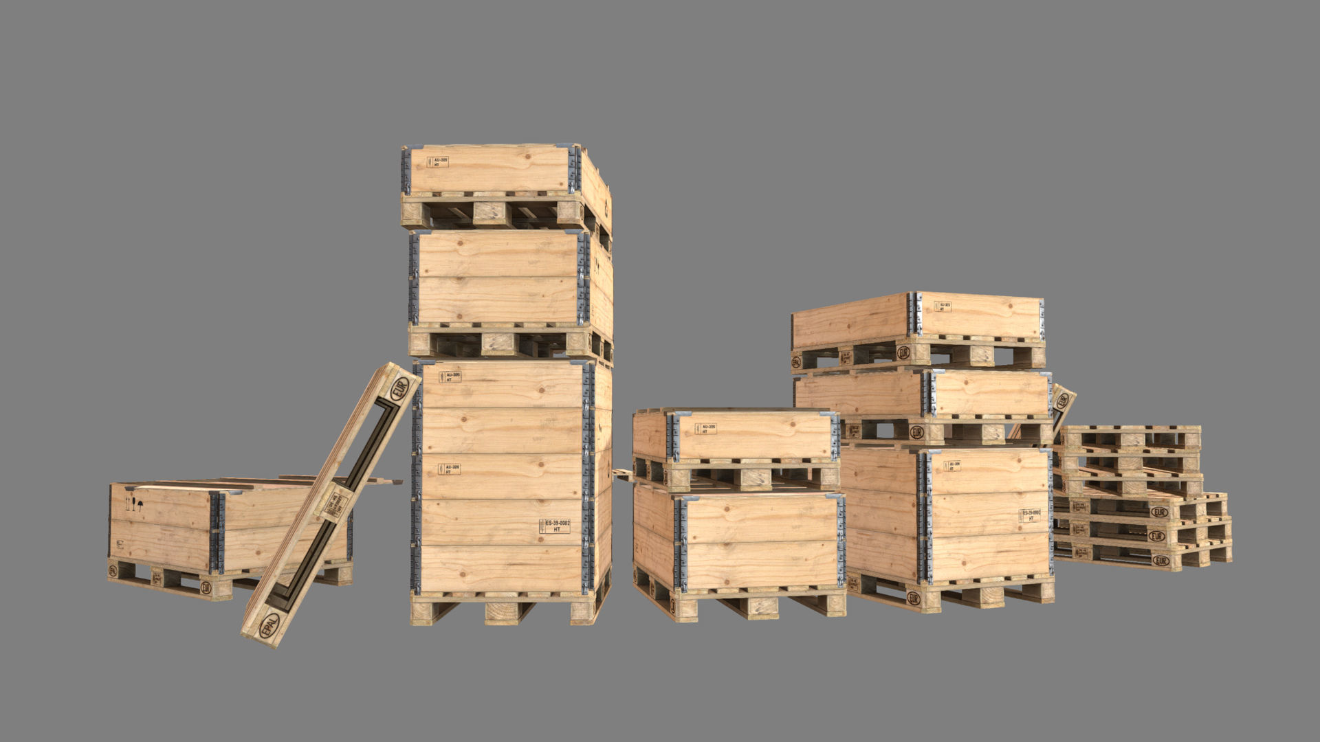 Cargo Wood Pallets Collars Cover EUR EPAL vr-1 Low-poly 3D model_14