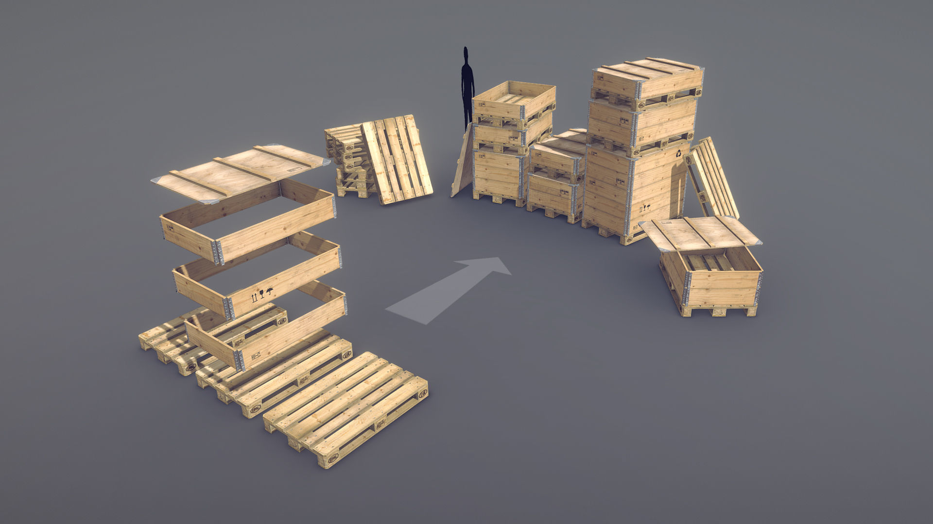 Cargo Wood Pallets Collars Cover EUR EPAL vr-1 Low-poly 3D model_1