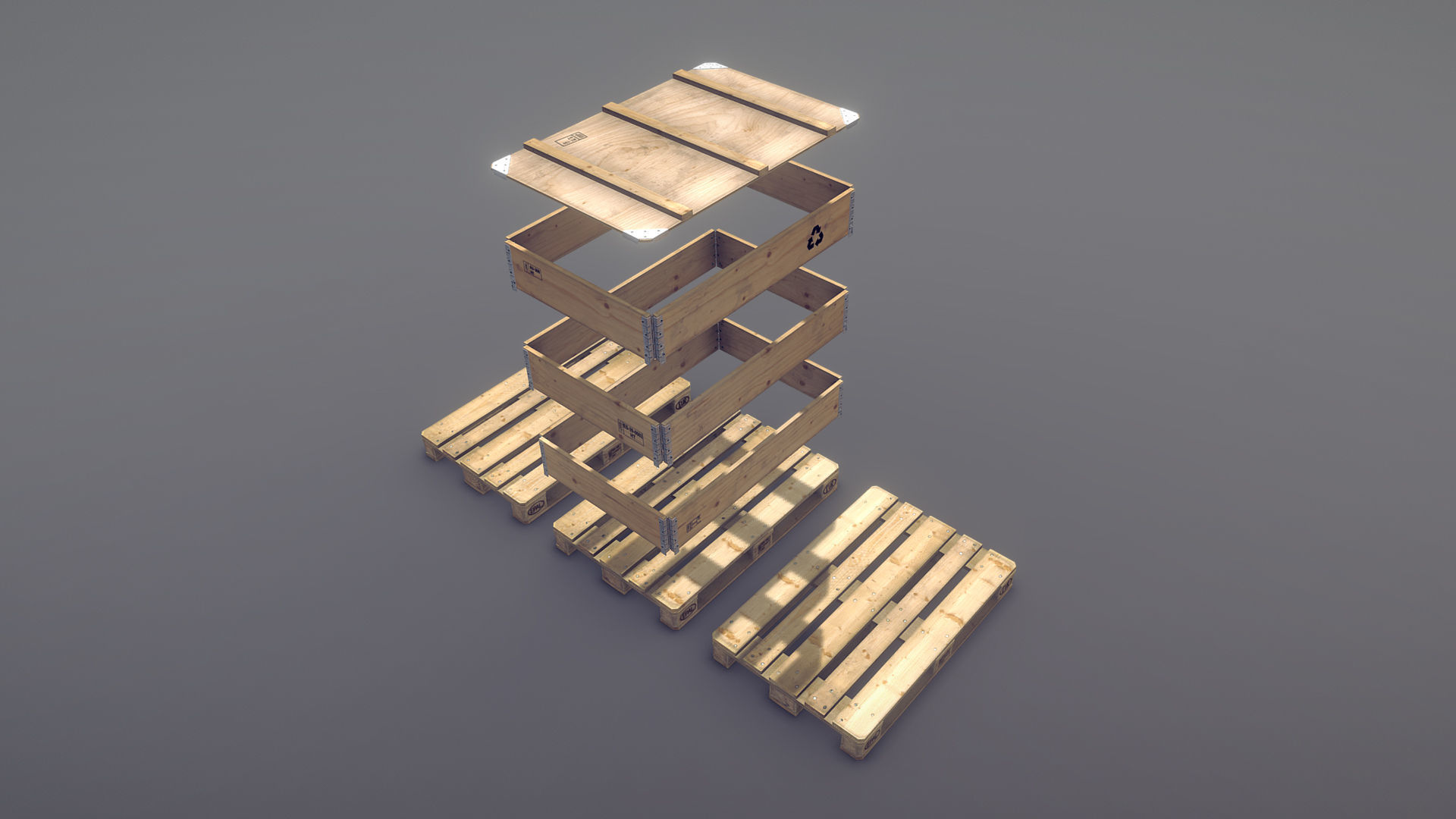 Cargo Wood Pallets Collars Cover EUR EPAL vr-1 Low-poly 3D model_3