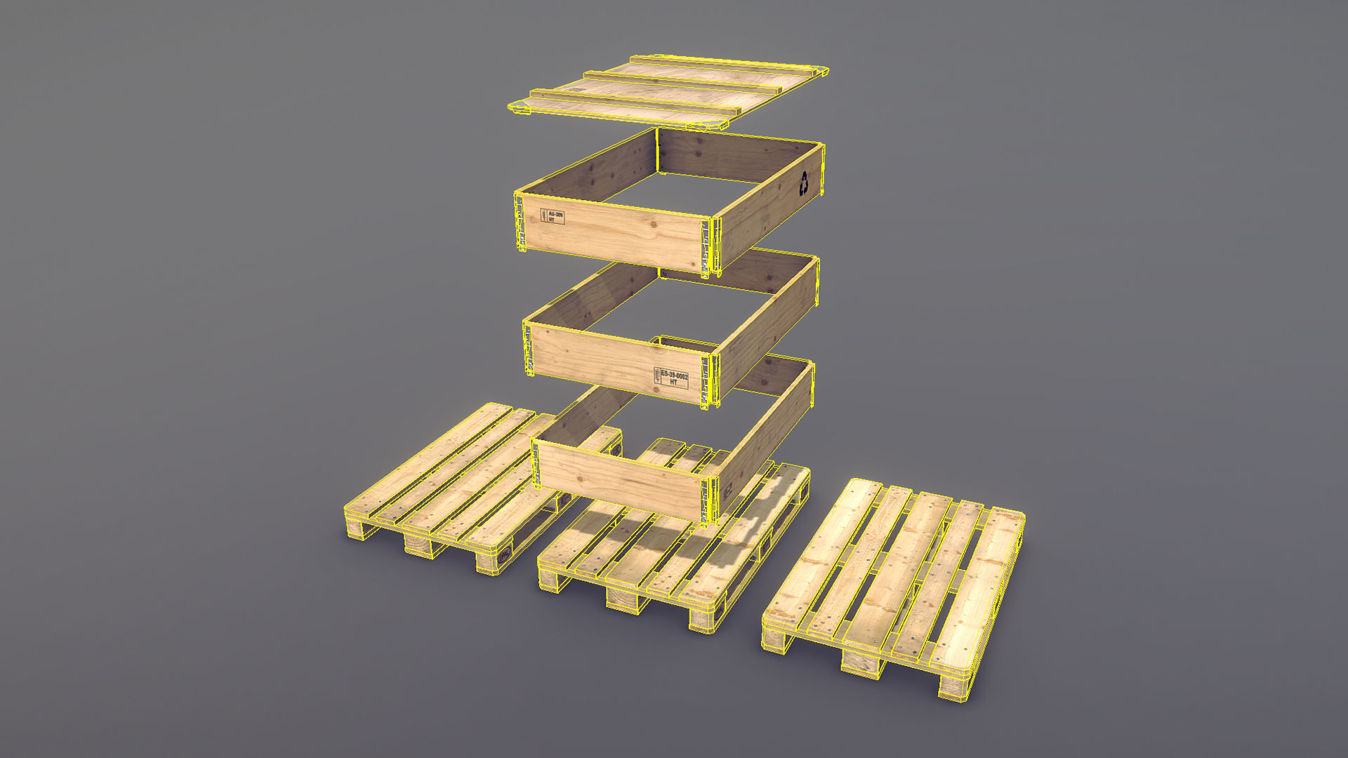 Cargo Wood Pallets Collars Cover EUR EPAL vr-1 Low-poly 3D model_17
