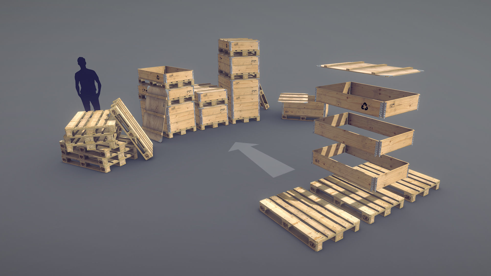 Cargo Wood Pallets Collars Cover EUR EPAL vr-1 Low-poly 3D model_11