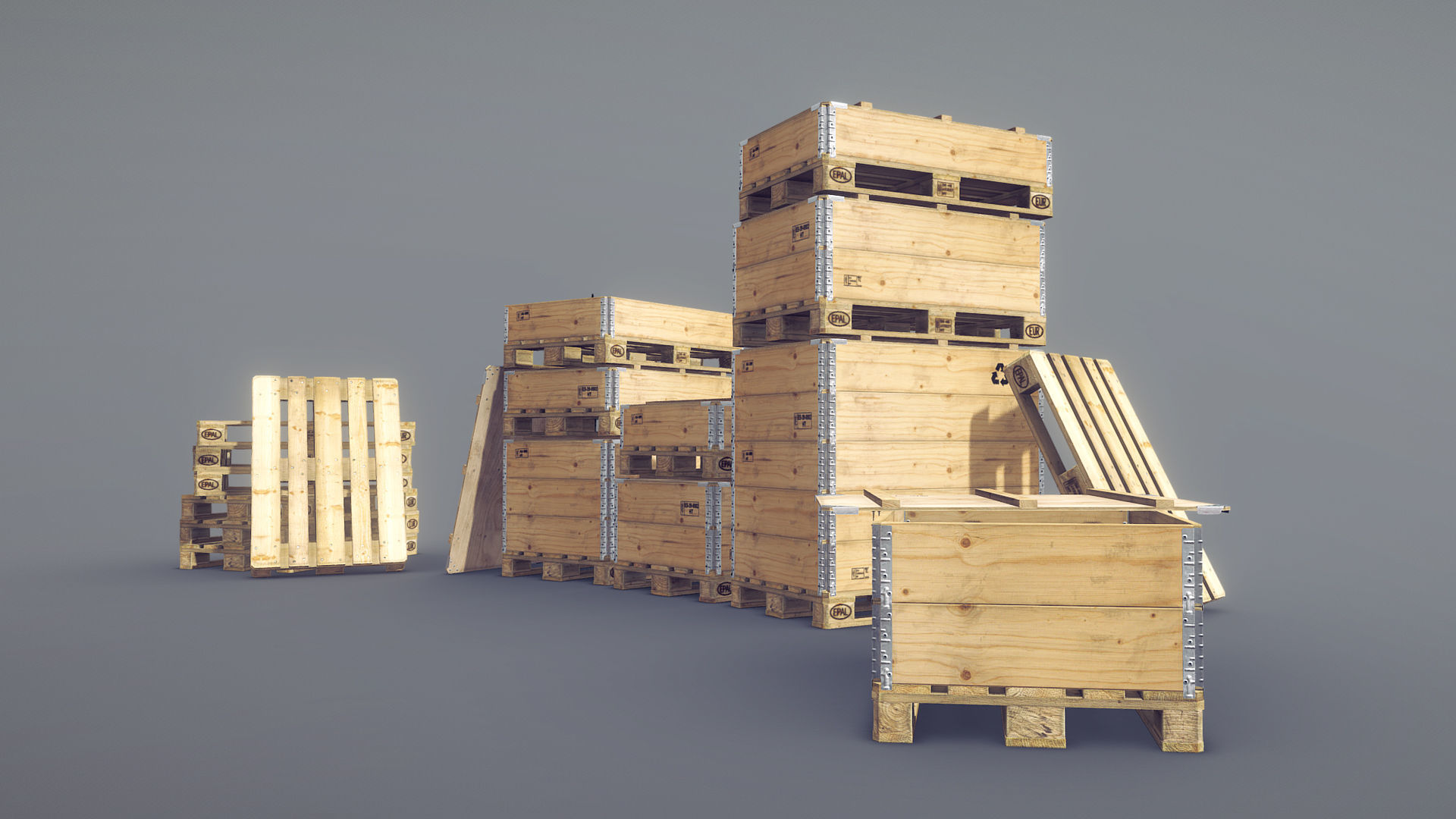 Cargo Wood Pallets Collars Cover EUR EPAL vr-1 Low-poly 3D model_5
