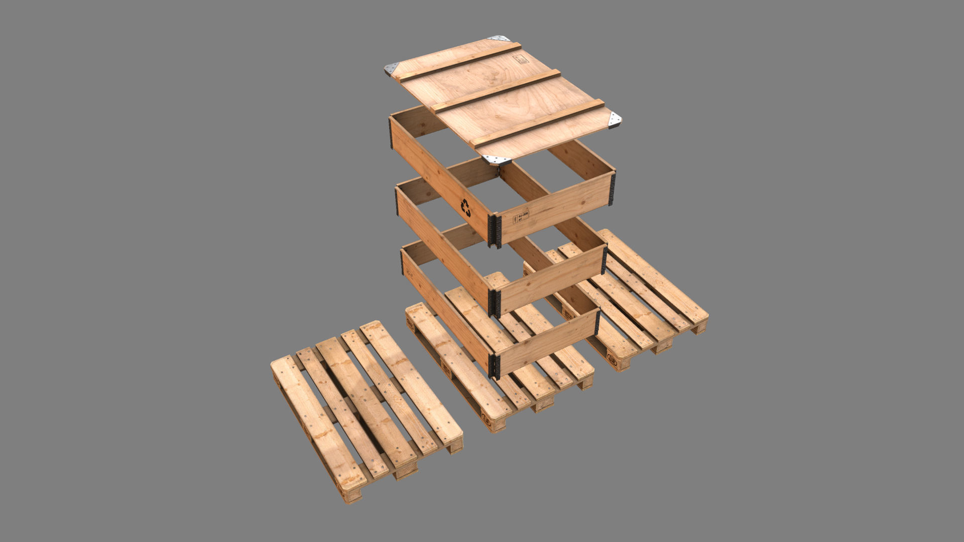 Cargo Wood Pallets Collars Cover EUR EPAL vr-1 Low-poly 3D model_16