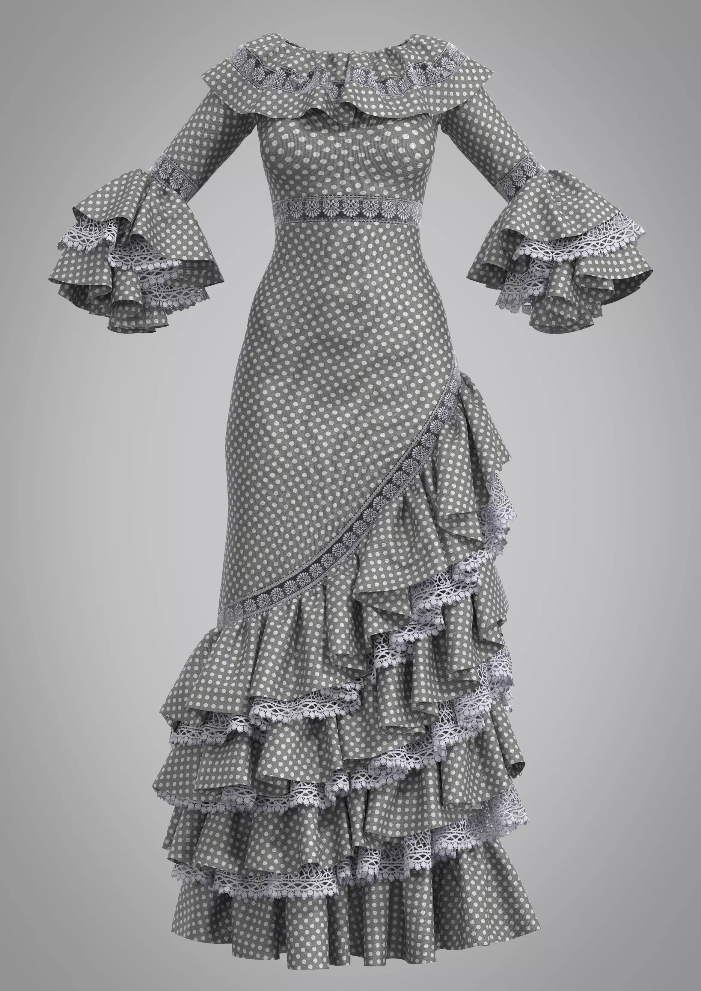 3D Women POLKA DOT RUFFLE DRESS Low-poly 3D model