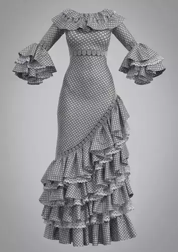 3D Women POLKA DOT RUFFLE DRESS Low-poly 3D model