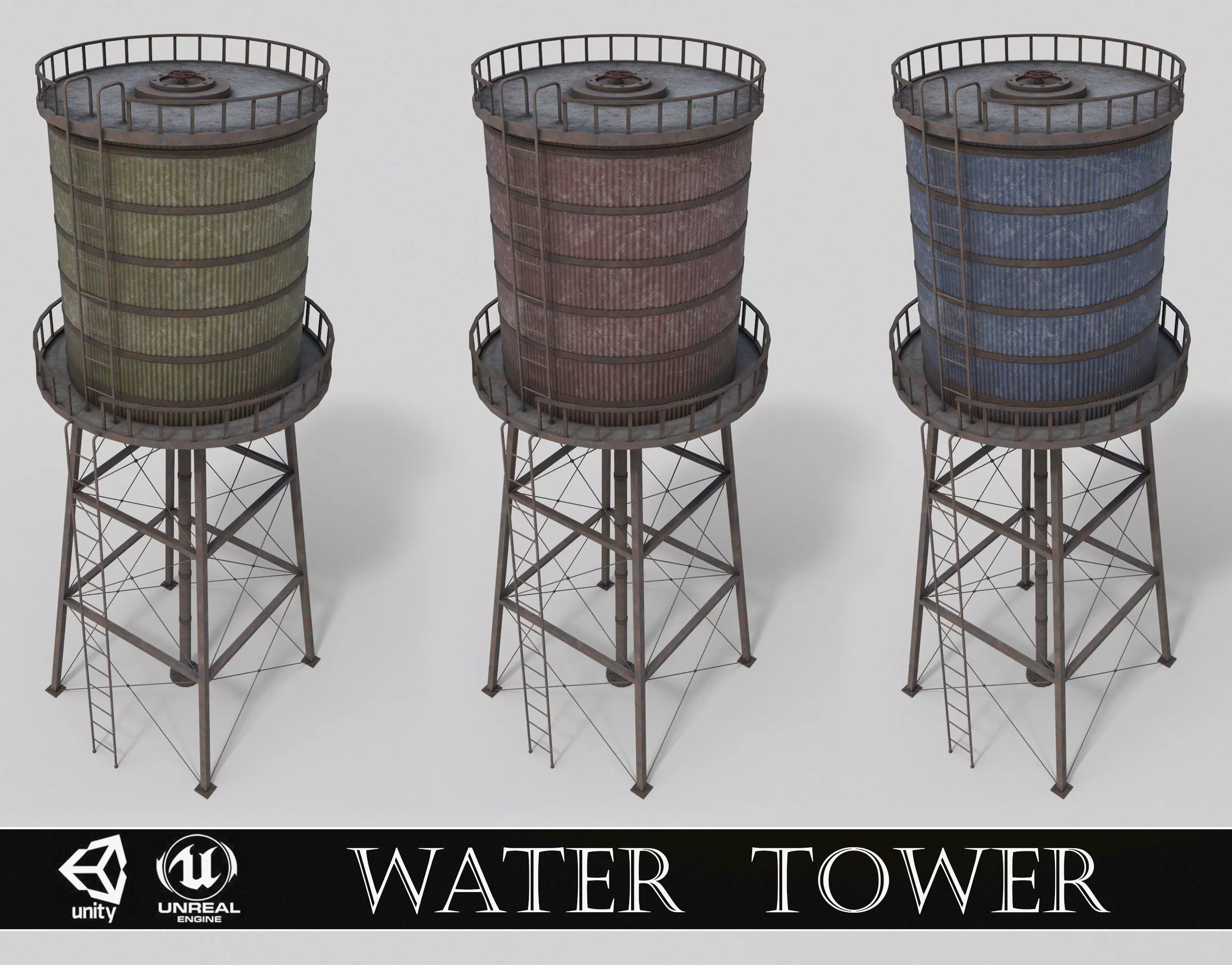 Water Tower Low-poly 3D model_0