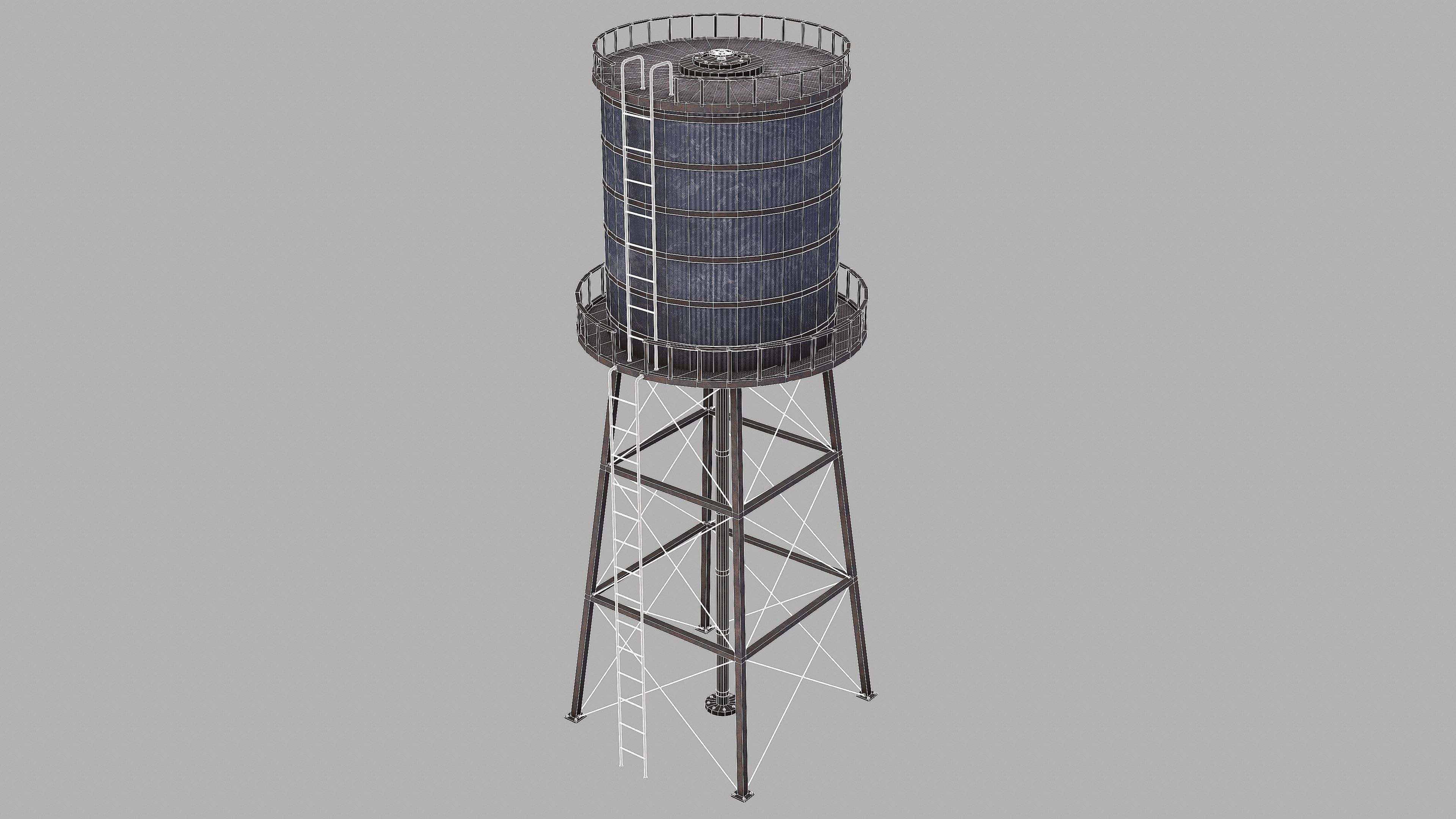 Water Tower Low-poly 3D model_17