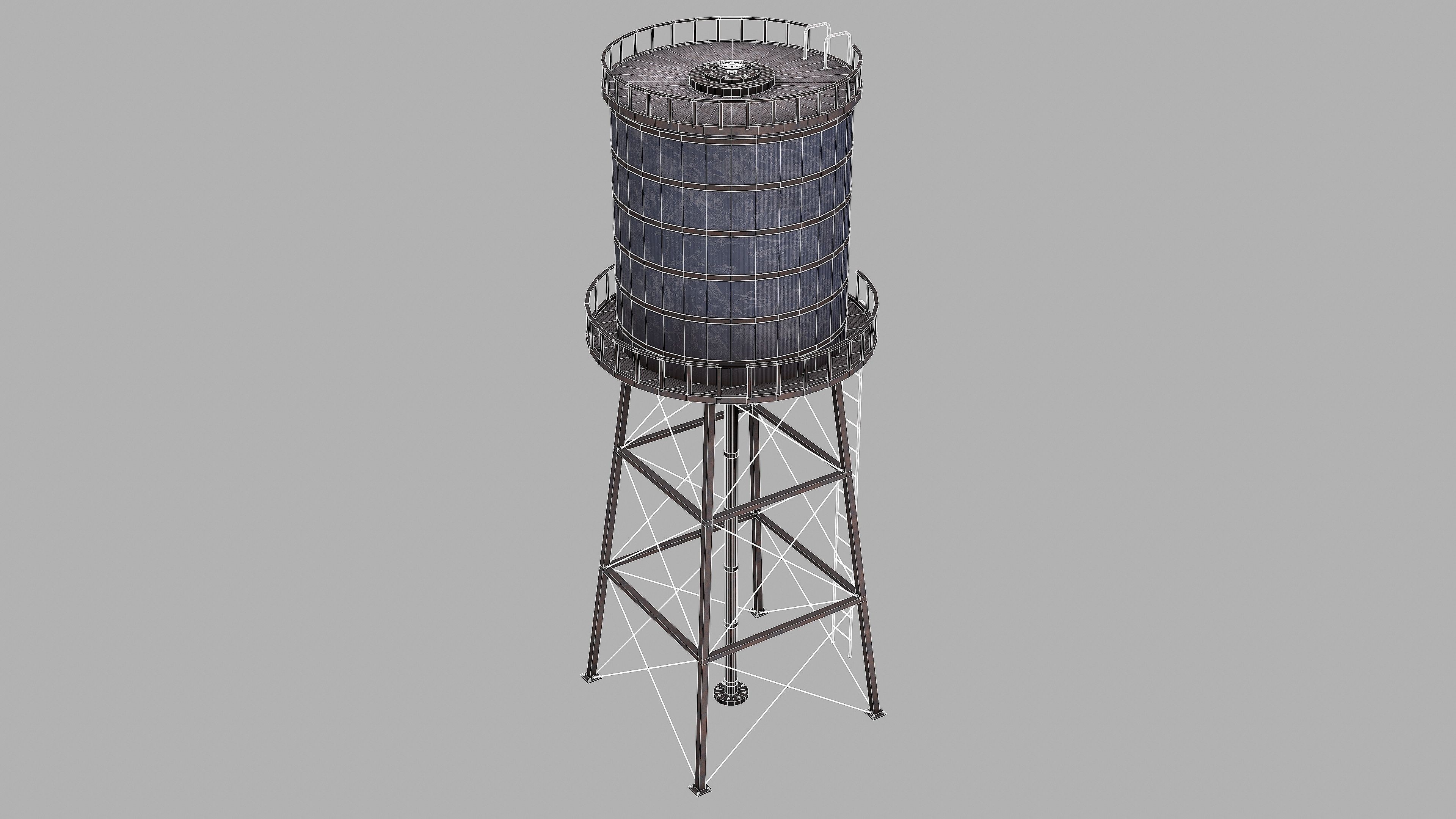 Water Tower Low-poly 3D model_19