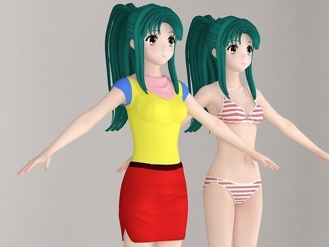 T pose nonrigged model of Kyoko Fubuki anime girl 3D model