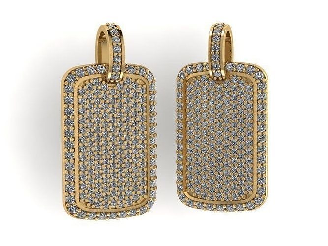 Pave Diamond Dog Tag Pendant 3D print model