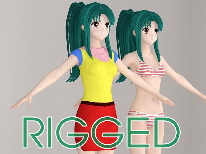 T pose rigged model of Kyoko Fubuki anime girl 3D model
