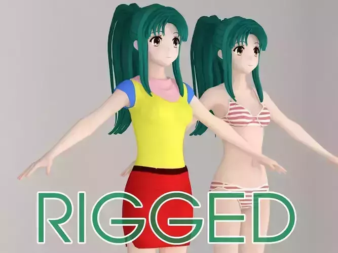 T pose rigged model of Kyoko Fubuki anime girl