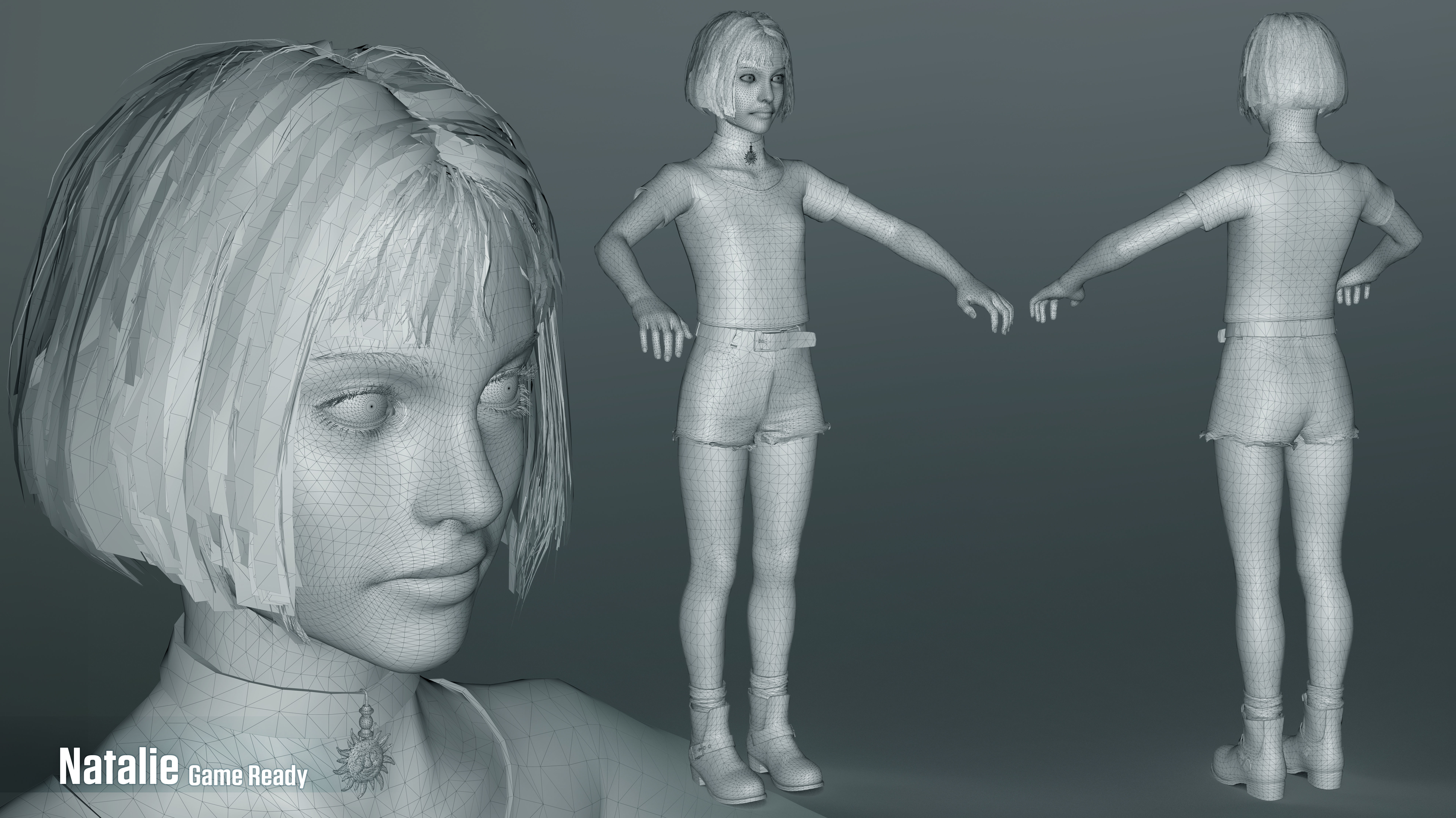 Natalie Game-Ready girl with short hair Low-poly 3D model_1