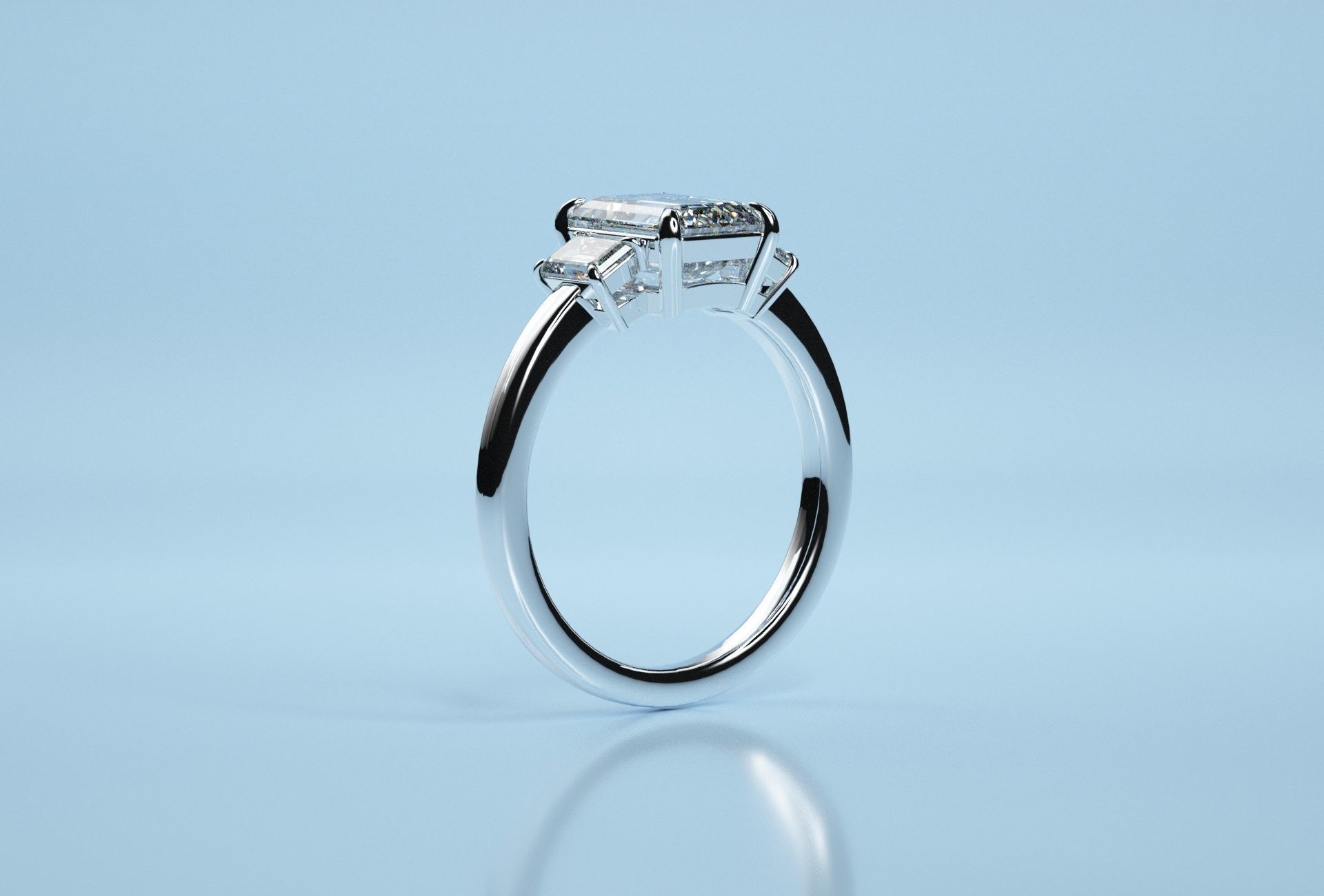 Baguette Three Stone Ring  3D print model_8