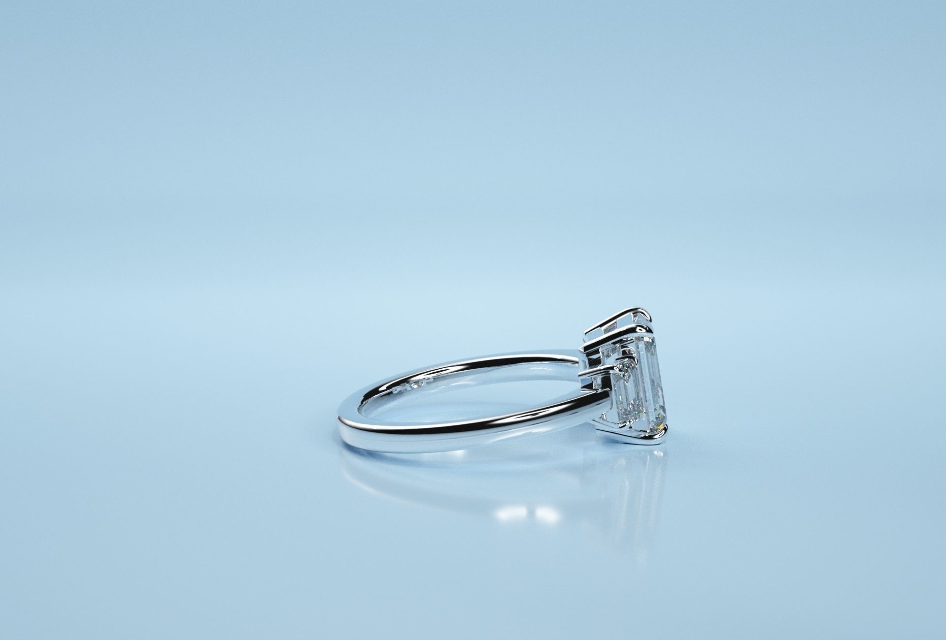 Baguette Three Stone Ring  3D print model_3