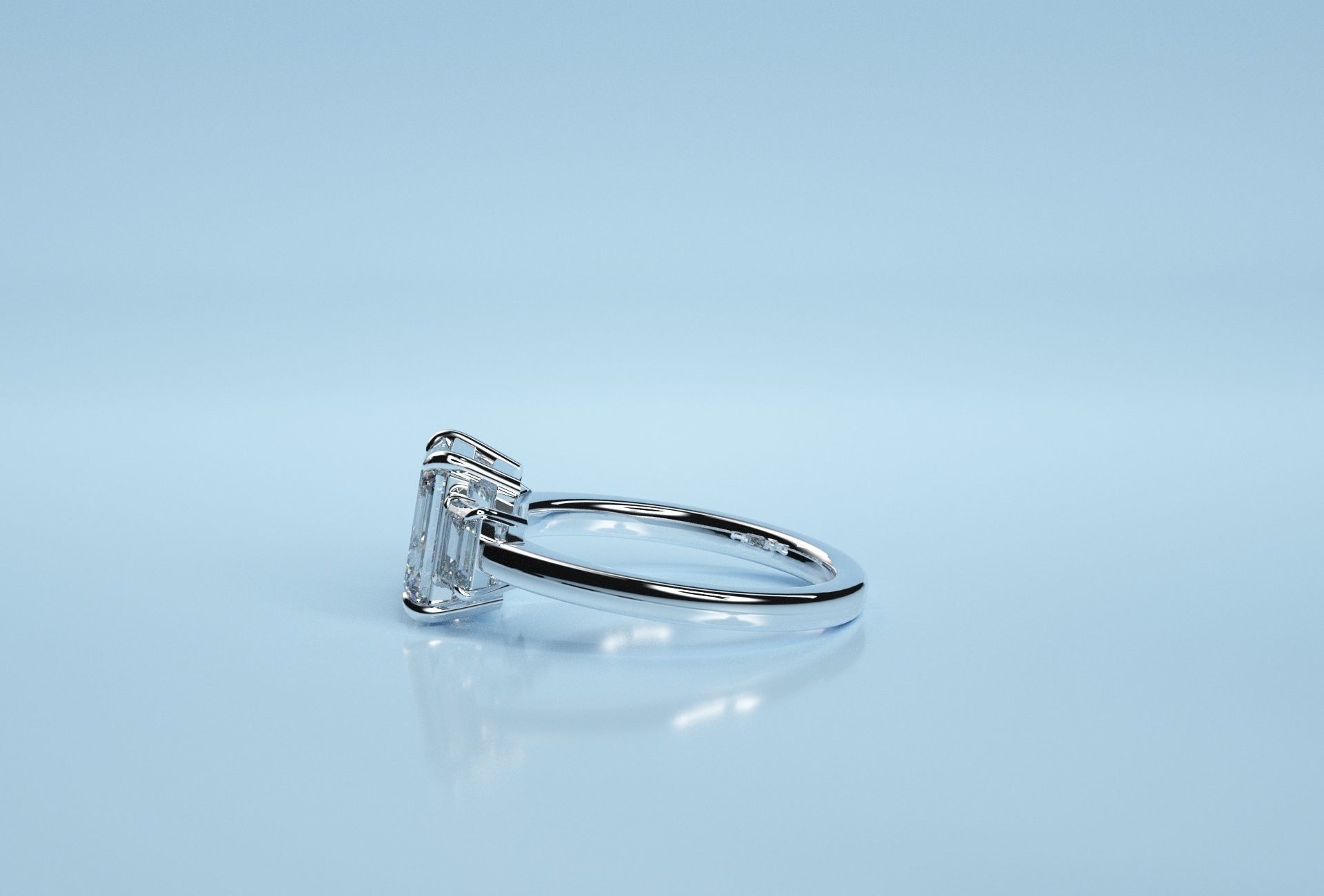 Baguette Three Stone Ring  3D print model_1