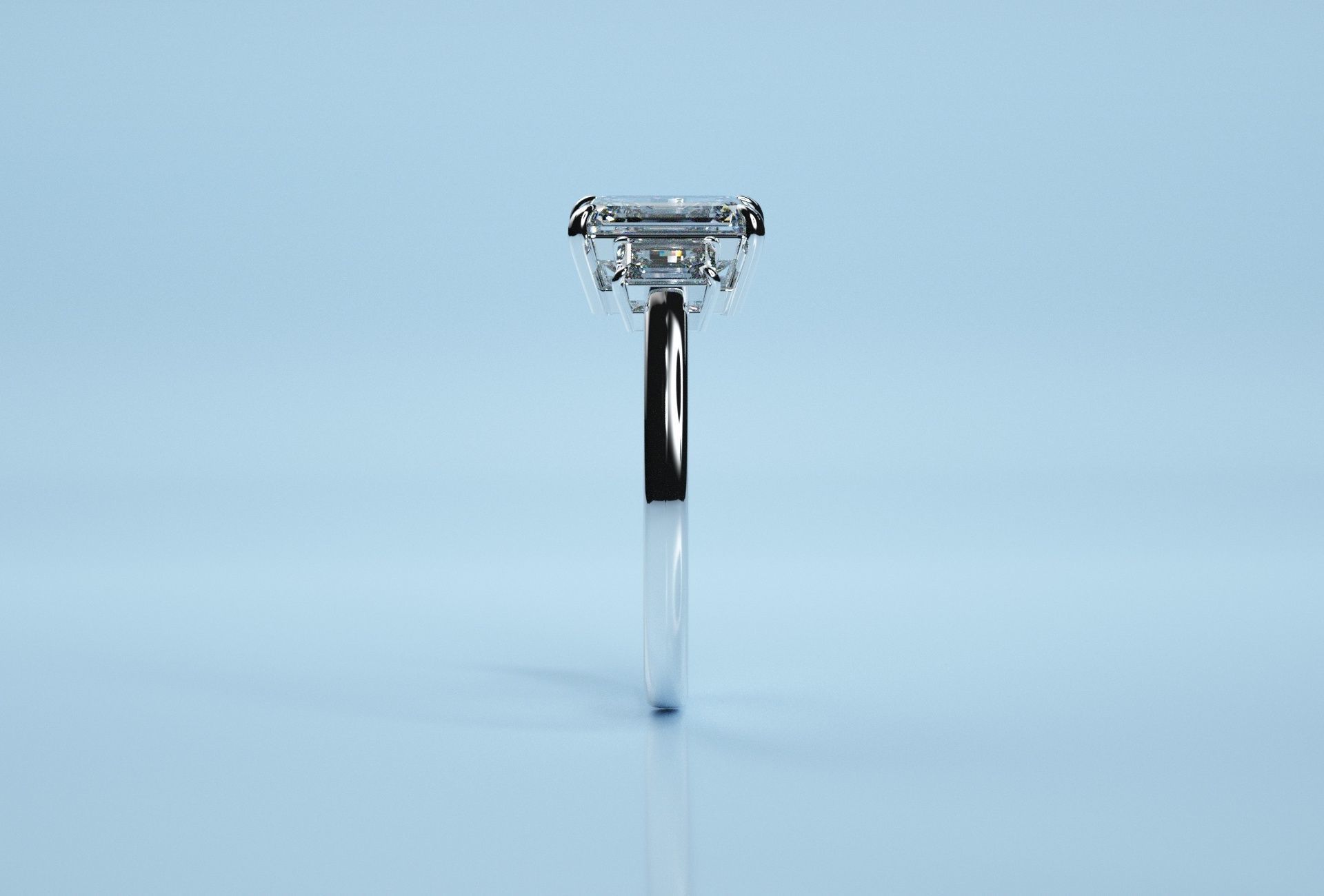 Baguette Three Stone Ring  3D print model_5