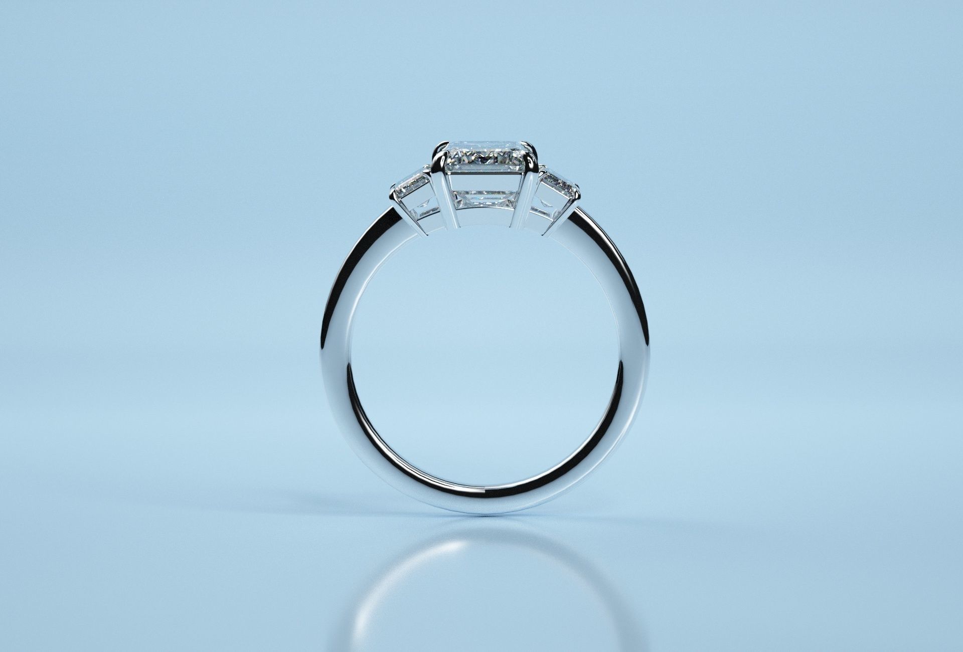 Baguette Three Stone Ring  3D print model_4