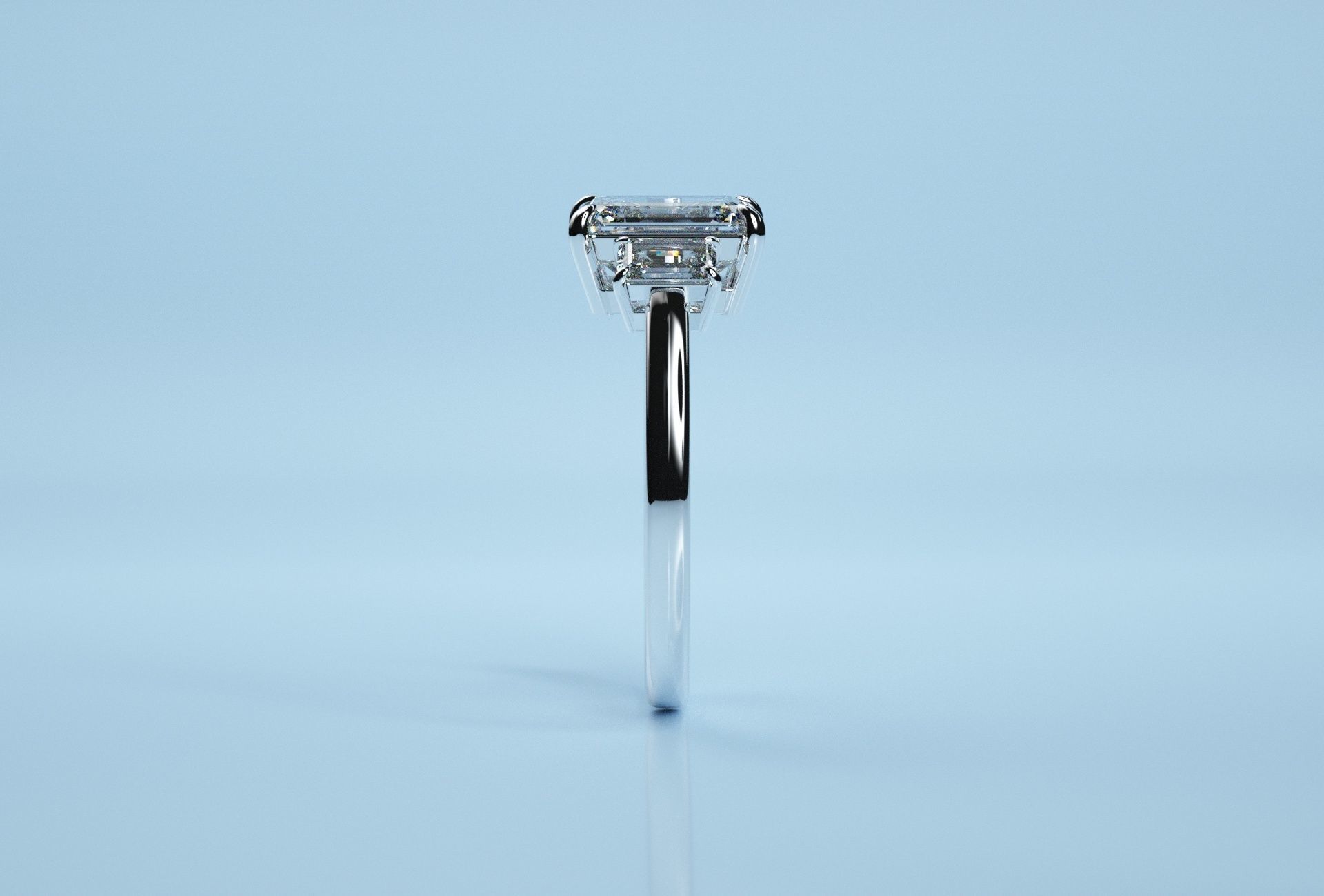 Baguette Three Stone Ring  3D print model_7