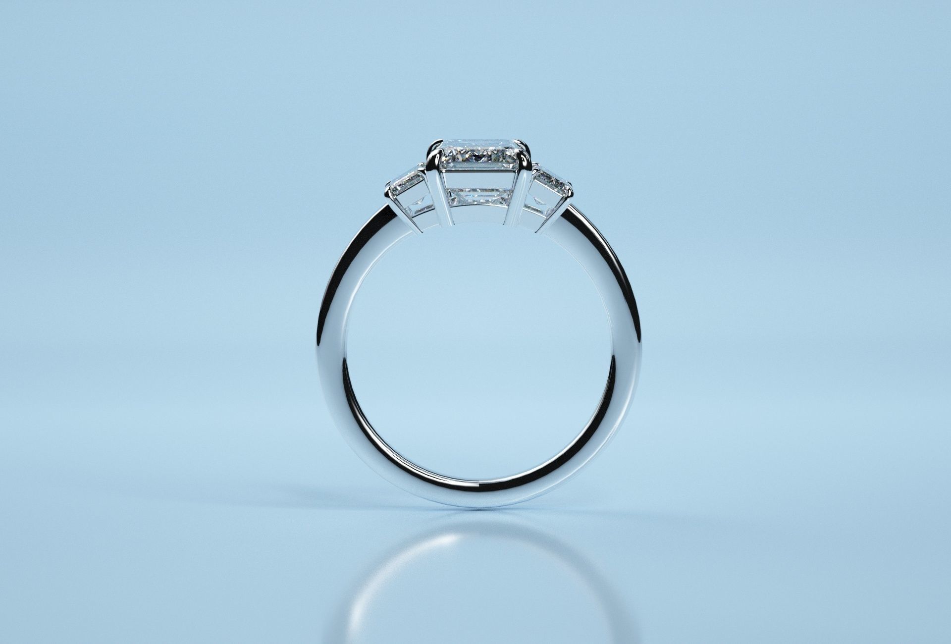 Baguette Three Stone Ring  3D print model_6