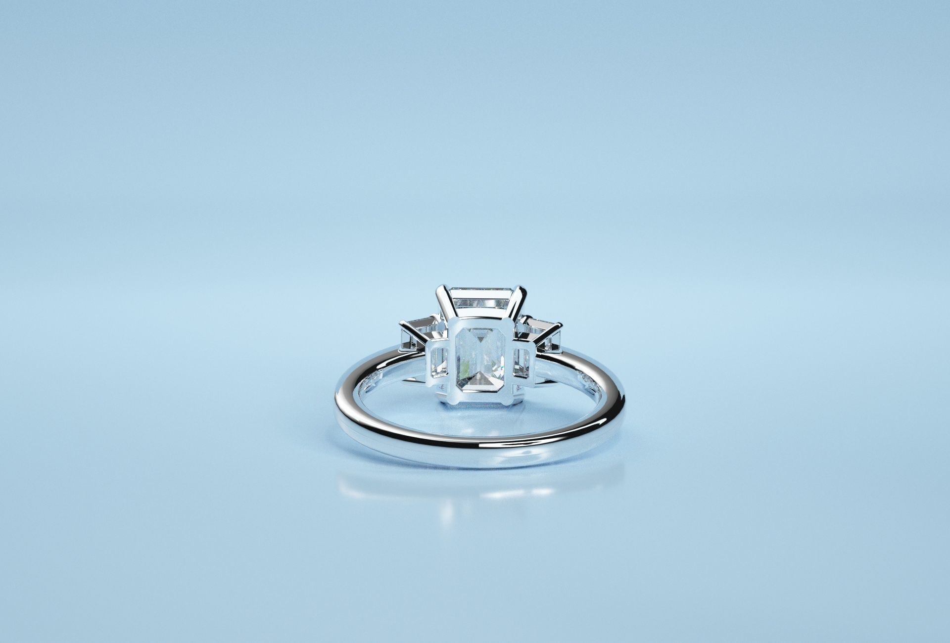 Baguette Three Stone Ring  3D print model_2