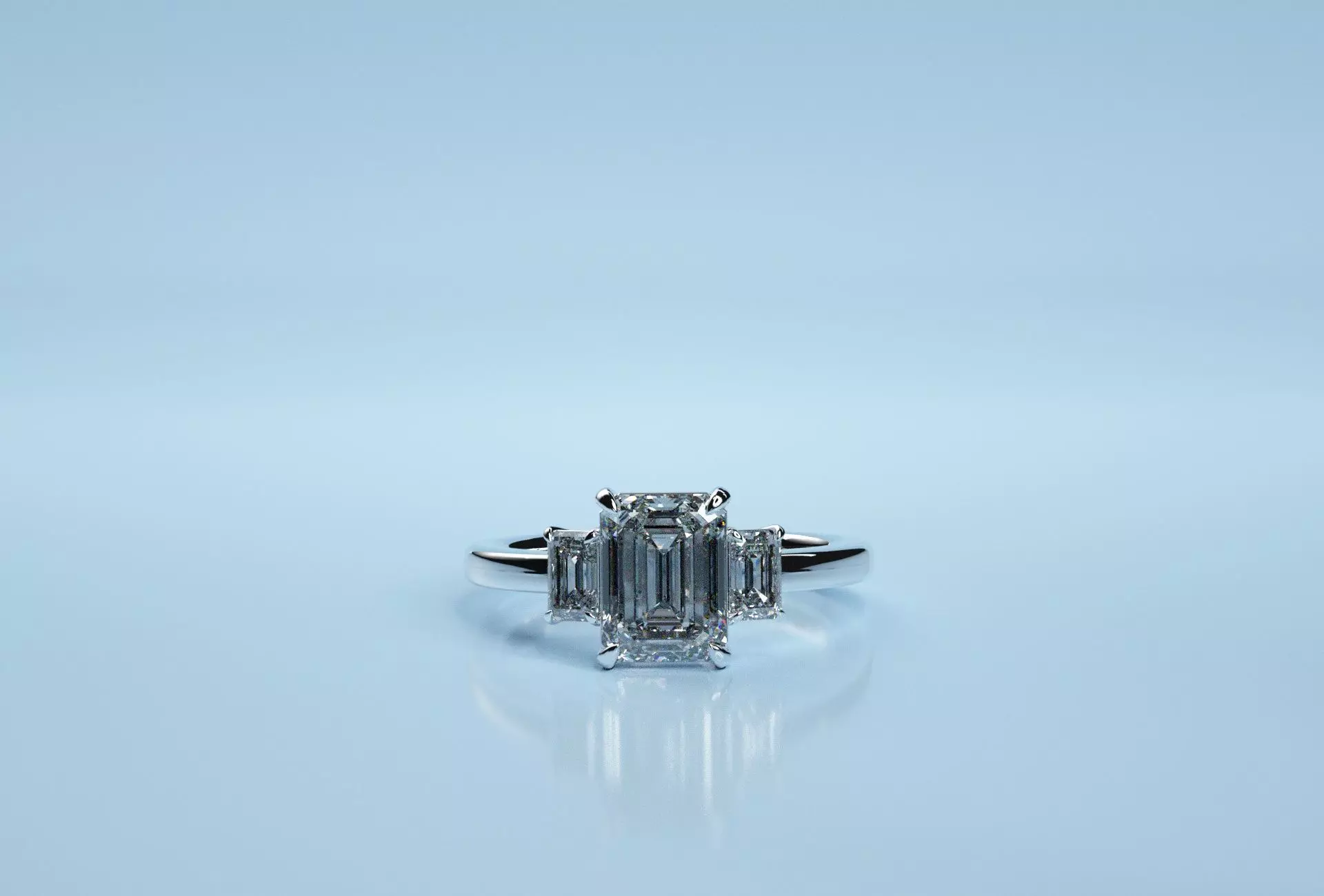 Baguette Three Stone Ring  3D print model_0