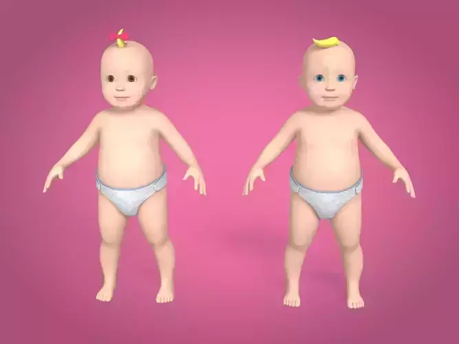 Cartoon Baby Boy and Girl - Rigged Low-poly 3D model