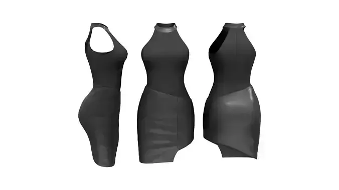 Diagonal Leather Skirt Dress