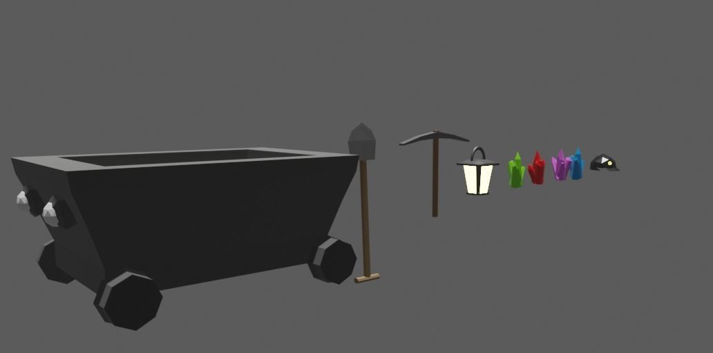 Mine tools and crystals Low-poly 3D model_1