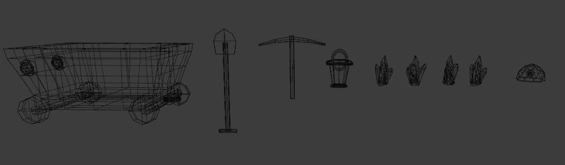 Mine tools and crystals Low-poly 3D model_8