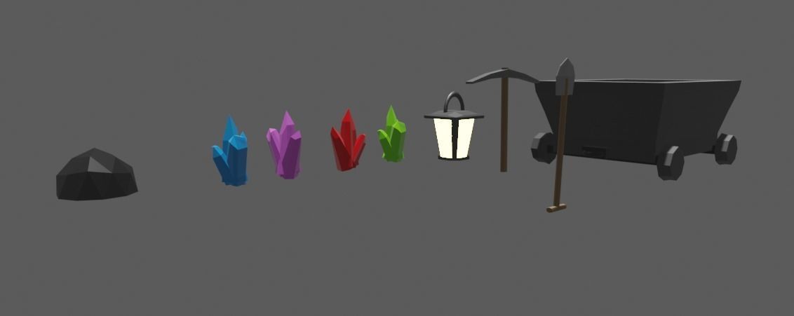 Mine tools and crystals Low-poly 3D model_2