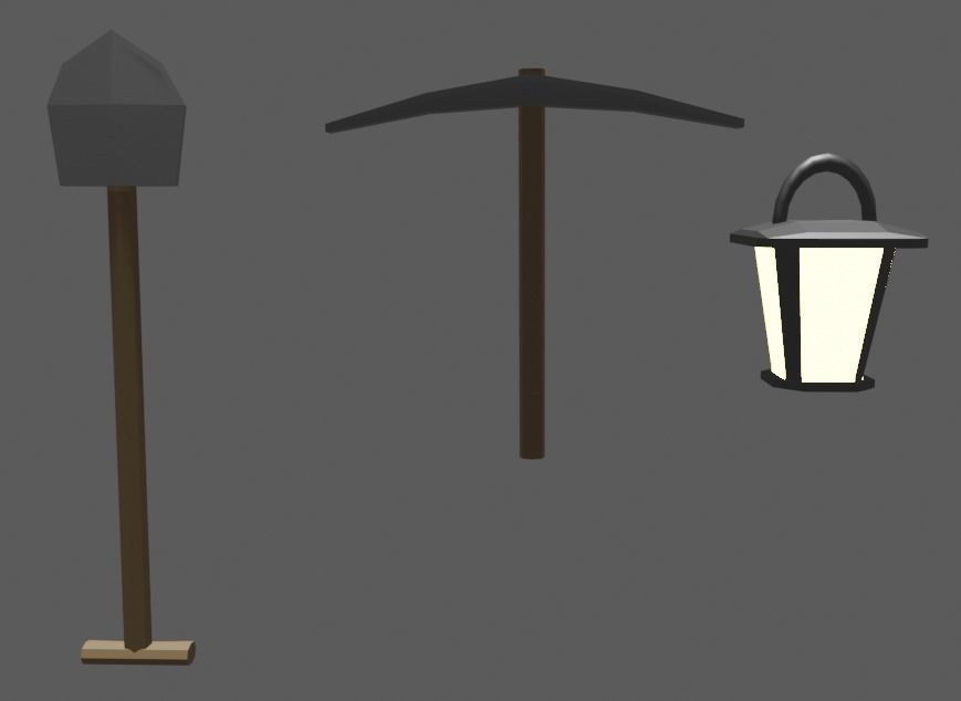 Mine tools and crystals Low-poly 3D model_4