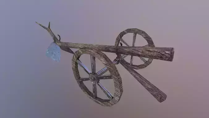 Low Poly Hoe wheeled cannon with antlers