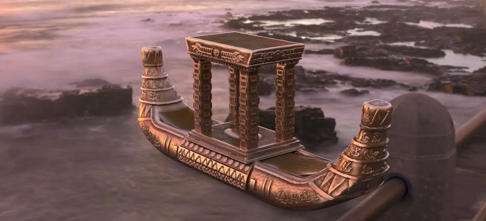 Egyptian Pharaoh Boat Ornate 3D model_0