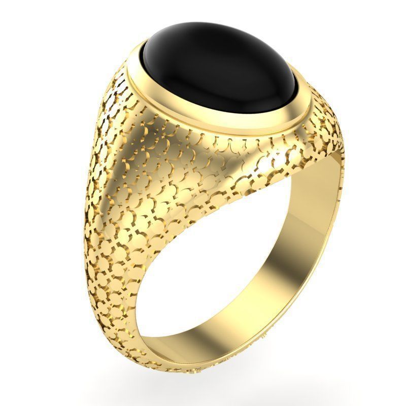 mens signet ring with black onyx stone 3D print model_3