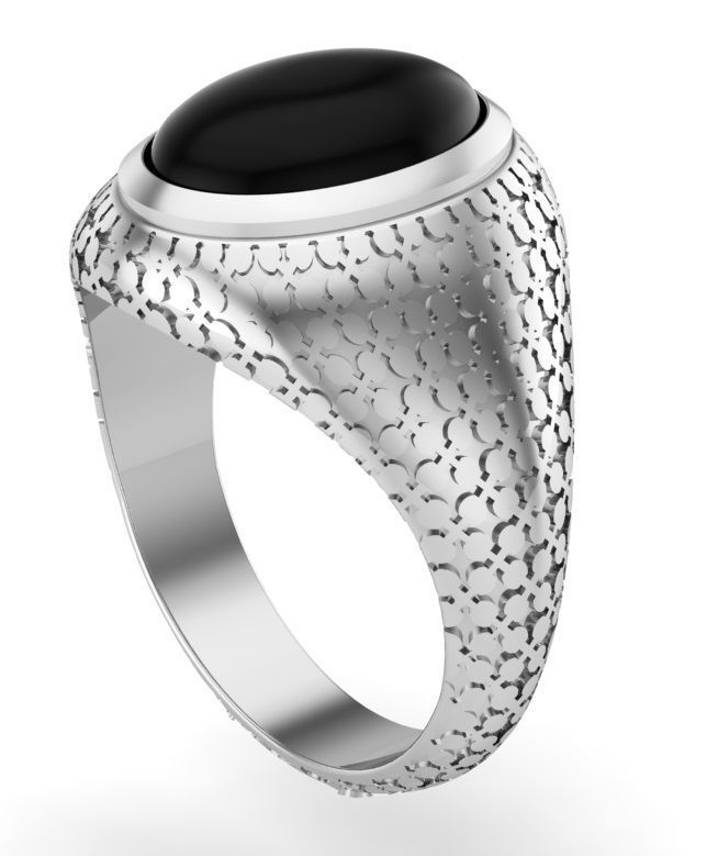 mens signet ring with black onyx stone 3D print model_1
