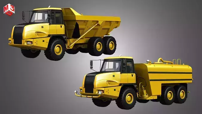  JD - 300D II Articulated Dump - Water Tanker Trucks 2 in 1 3D Model Collection