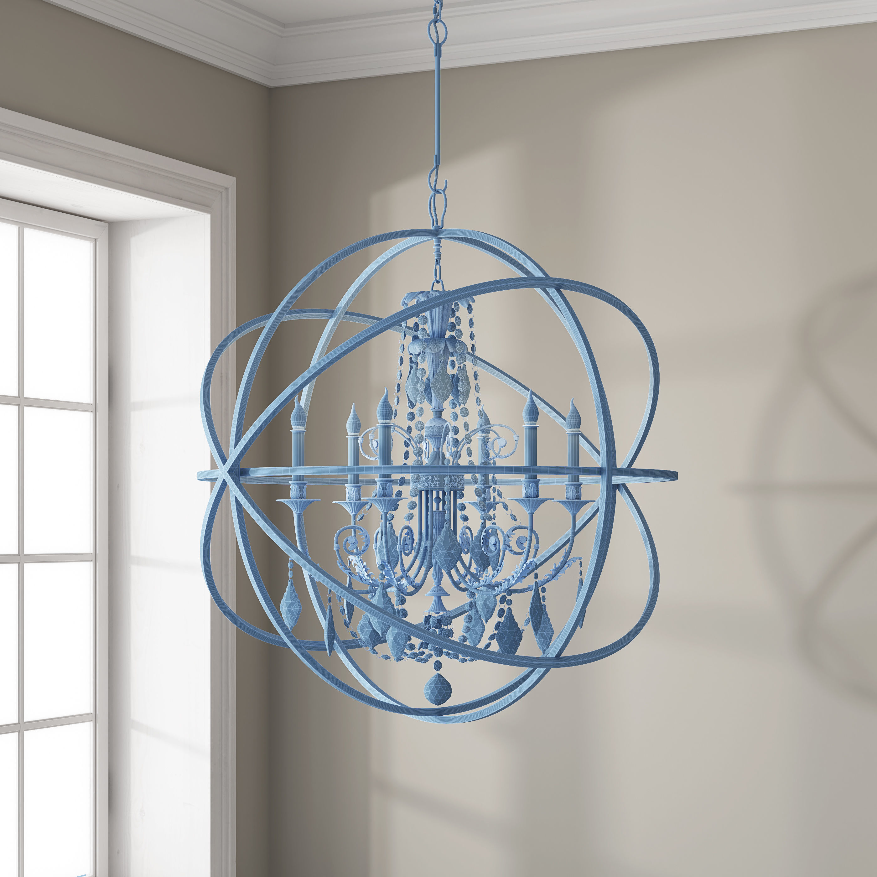 CRYSTORAMA SOLARIS 6 LIGHT CRYSTAL SILVER SPHERE CHANDELIER 3D model_4