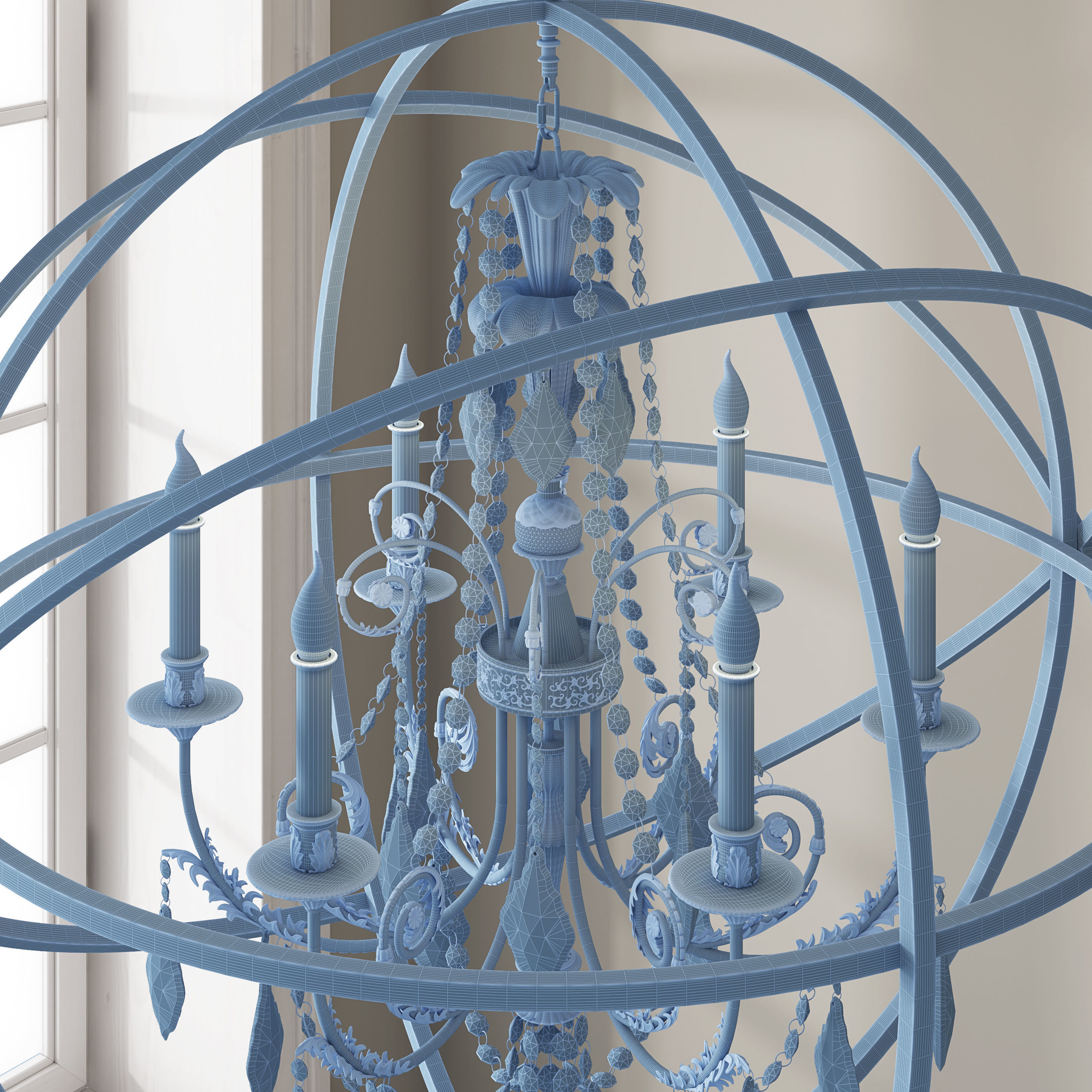 CRYSTORAMA SOLARIS 6 LIGHT CRYSTAL SILVER SPHERE CHANDELIER 3D model_6