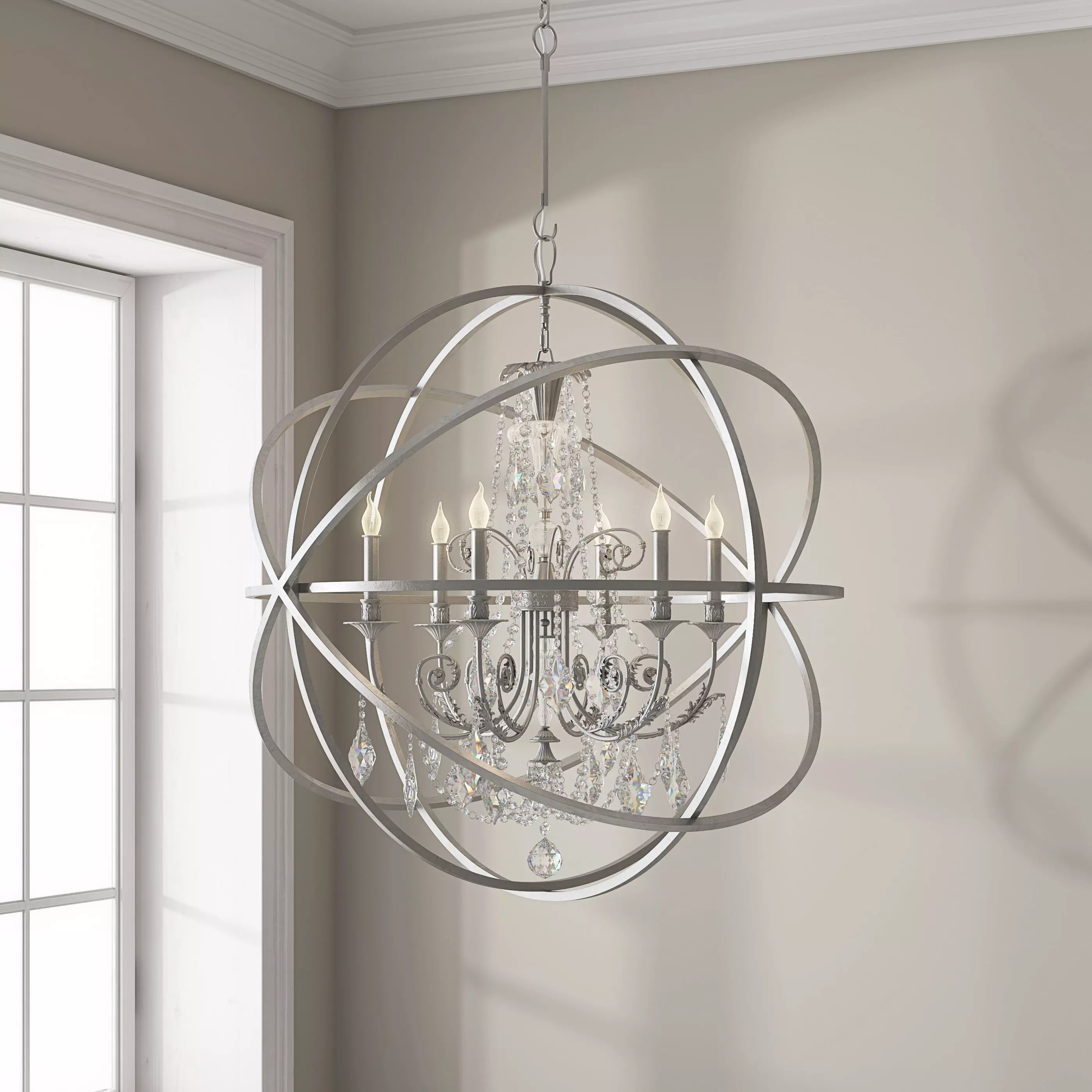 CRYSTORAMA SOLARIS 6 LIGHT CRYSTAL SILVER SPHERE CHANDELIER 3D model_0