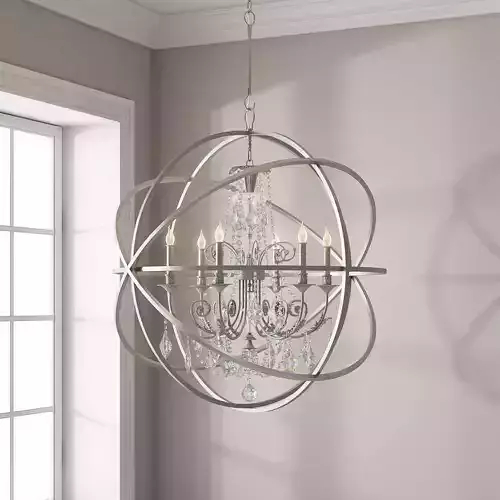CRYSTORAMA SOLARIS 6 LIGHT CRYSTAL SILVER SPHERE CHANDELIER