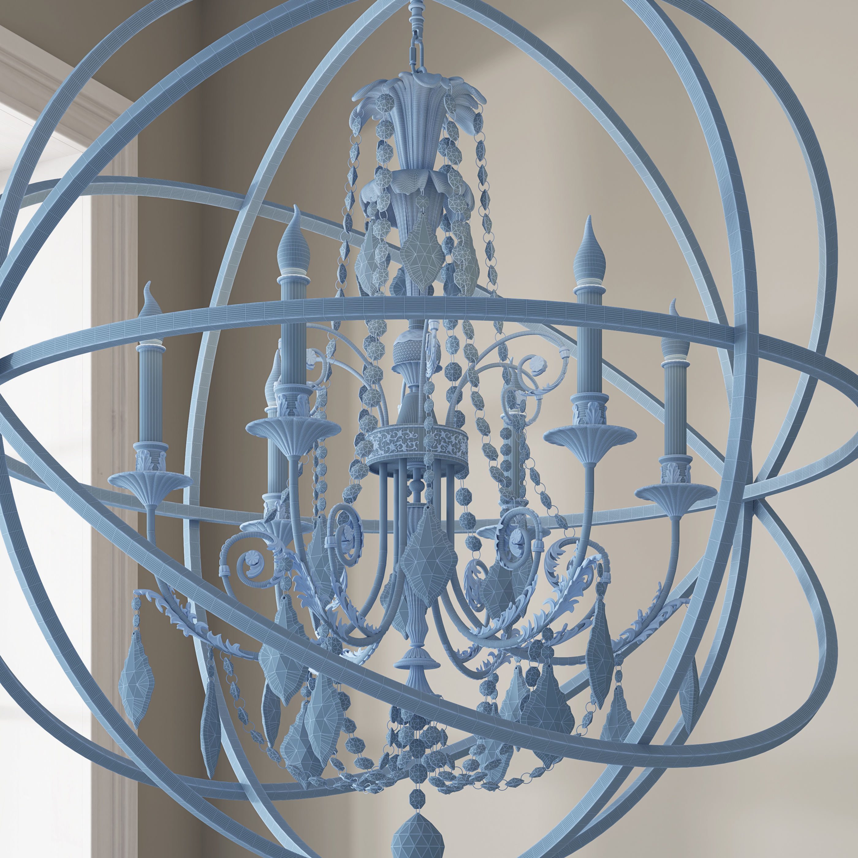 CRYSTORAMA SOLARIS 6 LIGHT CRYSTAL SILVER SPHERE CHANDELIER 3D model_5