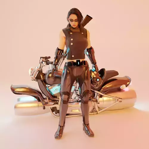 Cyber Biker with Turbo Bike Free 3D model